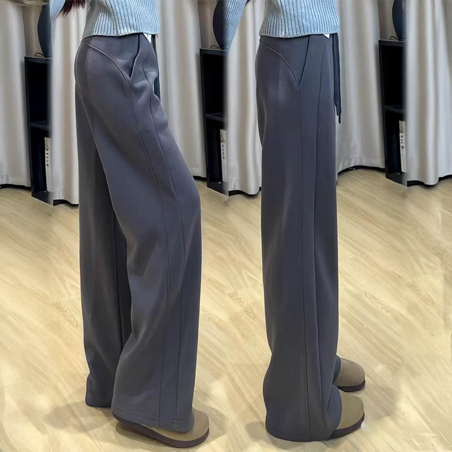 灰色美式lulu休闲运动卫裤女秋冬季2025新款加绒高腰小个子阔腿裤,女装/女士精品,卫裤,淘宝优惠券,粉丝福利购,淘宝优惠卷