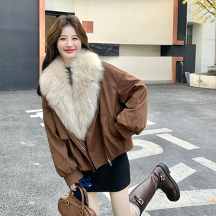 咖色复古大毛领短款派克羽绒服女2025冬季高级感保暖90白鸭绒外套