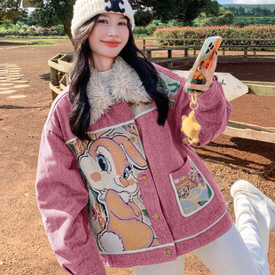 卡通风甜美减龄毛领派克服女加厚保暖刺绣短外套冬季 小个子外套
