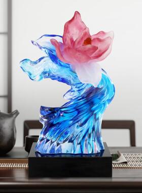 锋明古法琉璃摆件乔迁新居礼品高端家居装饰轻奢琉璃工艺品玉兰花