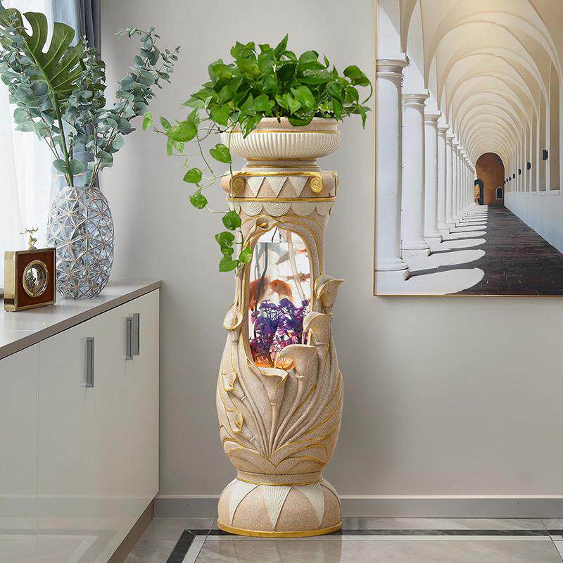 欧式装饰摆件别墅电视柜轻奢客厅养鱼鱼缸高端大气上档次流水喷泉