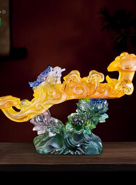 锋明琉璃工艺品富贵如意摆件招财金蟾新家乔迁创意中式艺术品礼物