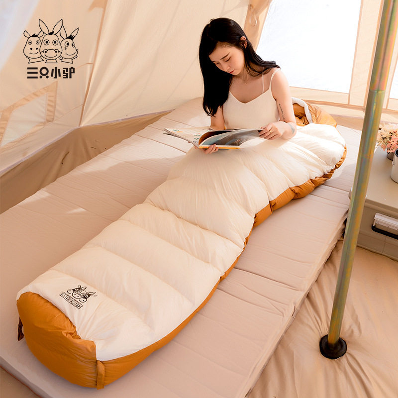 三只小驴白鸭绒木乃伊羽绒睡袋大人户外露营冬季加厚防寒零下30度