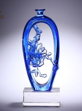 琉璃艺术品玉兰花瓶摆件水晶工艺品客厅玄关柜台装饰乔迁礼物刻字