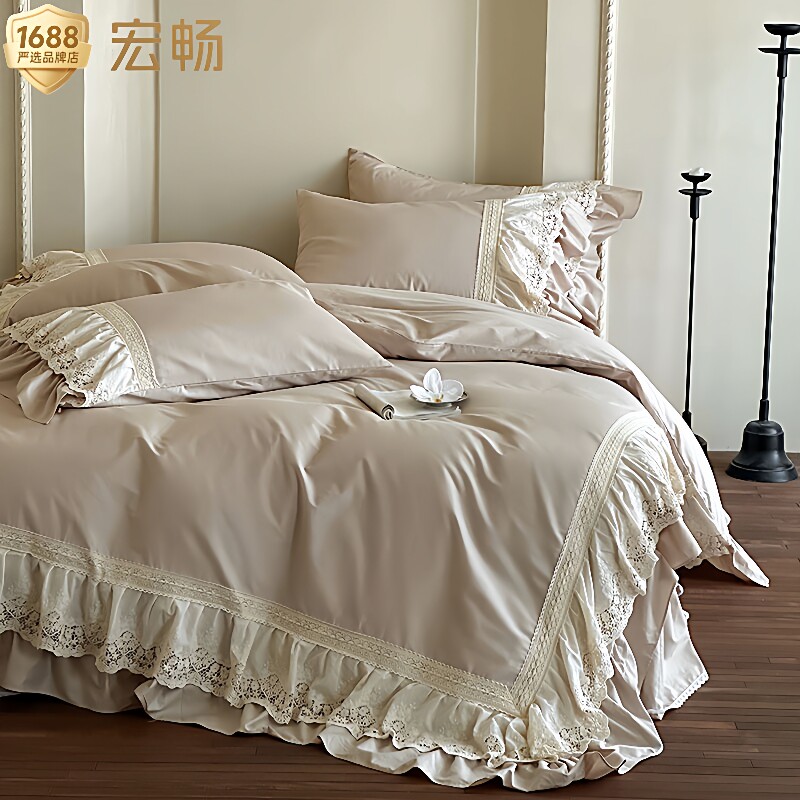 奈德里法式公主镂空花边全棉四件套纯棉床裙被套浪漫轻奢床上用品