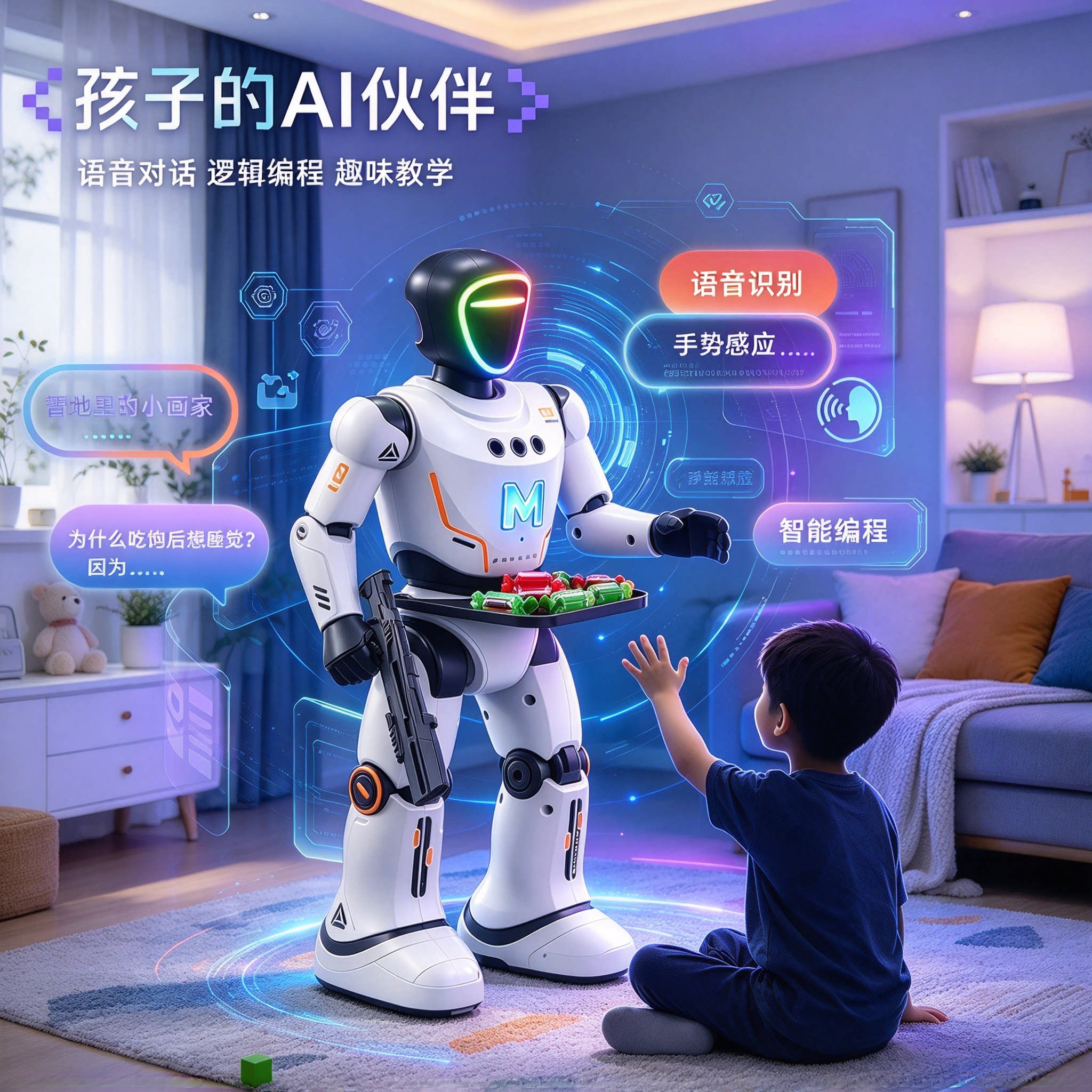 2026新款智能遥控机器人儿童ai编程男孩玩具早教语音送餐生日礼物