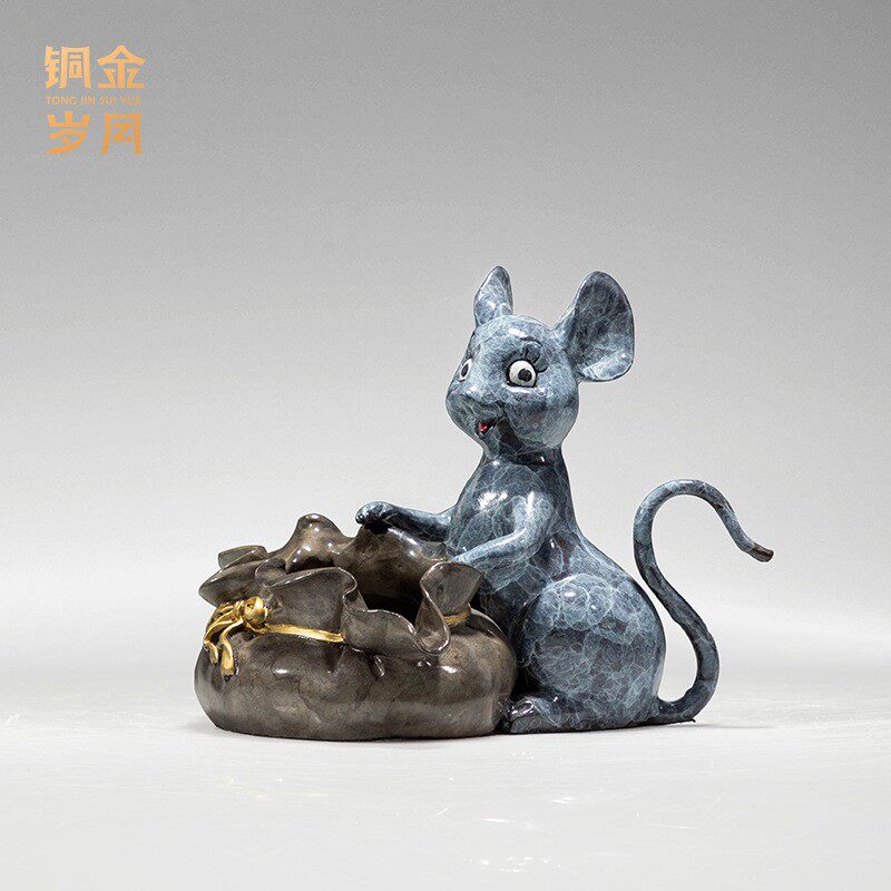 铜艺坊萌鼠烟灰缸黄铜器摆件办公桌茶几吧台烟灰缸金属铜器工艺品