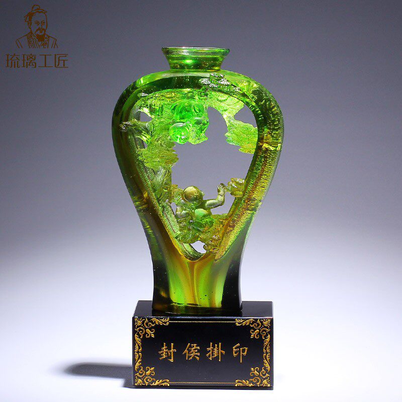 封侯挂印琉璃工艺品瓶子摆件玄关办公室桌摆件领导升迁礼物刻字男
