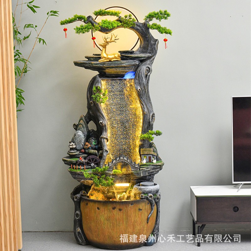 新中式假山喷泉流水摆件客厅玄关店铺办公室水景观家居装饰品