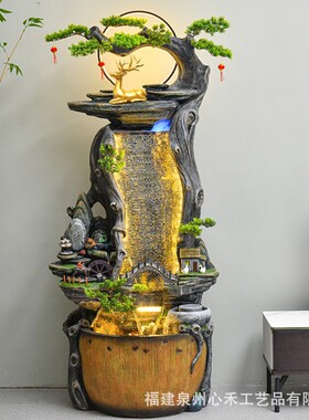 新中式假山喷泉流水摆件客厅玄关店铺办公室水景观家居装饰品