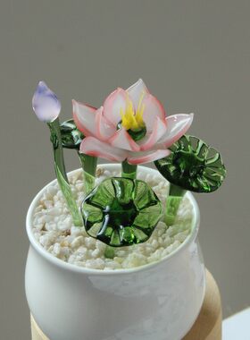 淄博特产创意琉璃仿真荷花盆栽玻璃工艺品办公室摆件国风绿植礼物