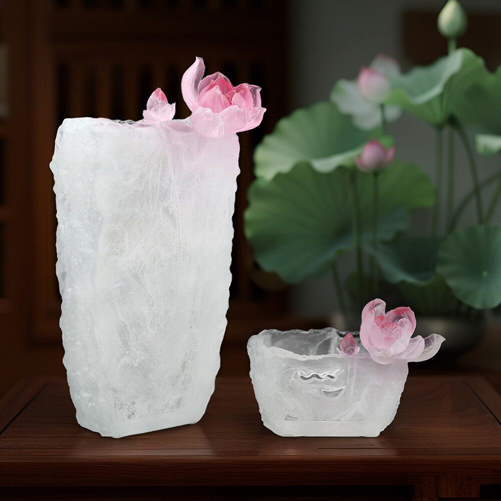 锋明琉璃莲花系列花瓶烛台摆件新中式家居客厅装饰工艺品结婚礼物