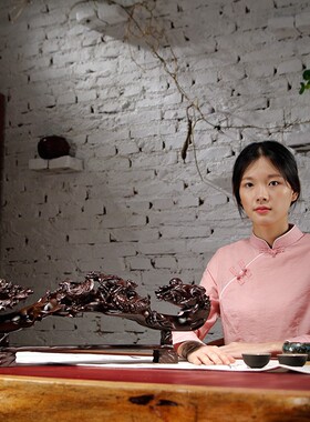 黑檀木雕龙凤呈祥如意雕刻摆件家居电视柜装饰结婚乔迁送礼工艺品