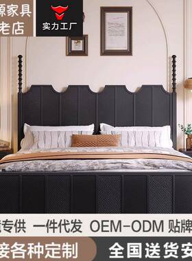 法式中古风实木床1.8米罗马柱复古黑色1.5米美式主卧床婚床公主床