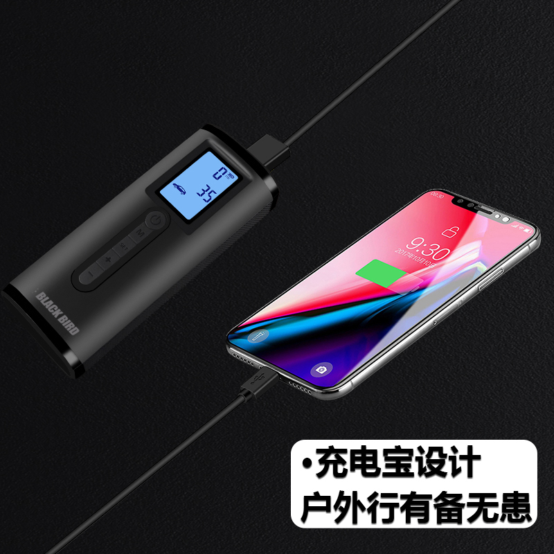 黑鸟充气泵智能快速充气泵便携电动摩托自行车篮球充电打气筒通用