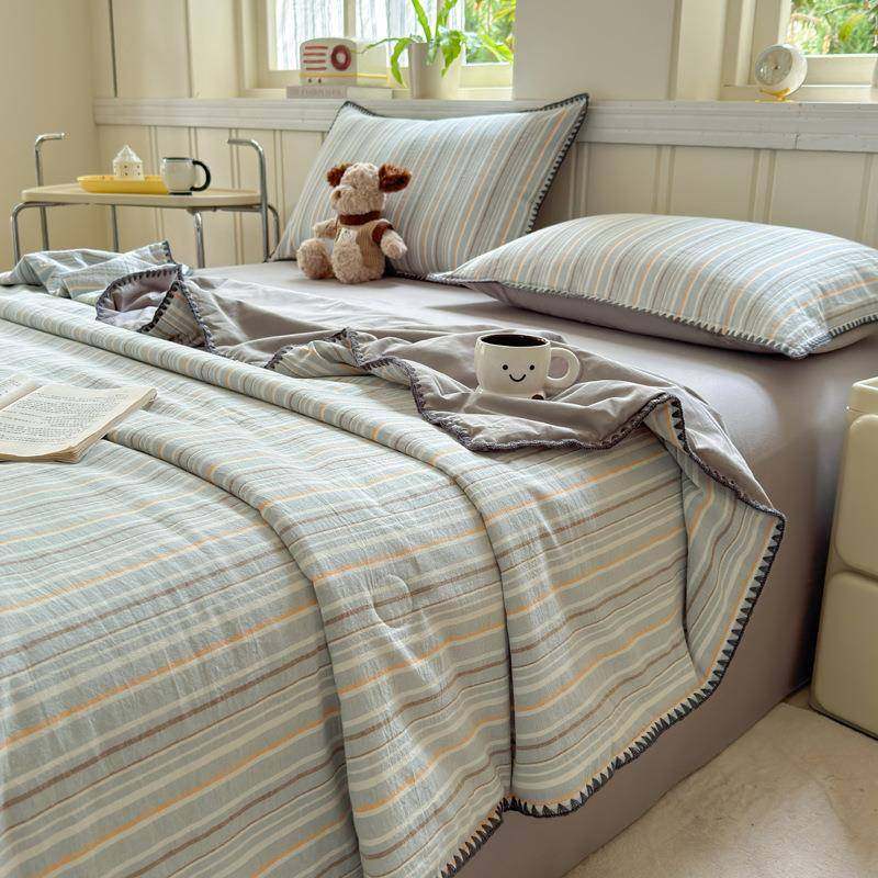 2025新款夏季A类母婴级全棉色织水洗棉可水洗机洗大豆夏被四件套