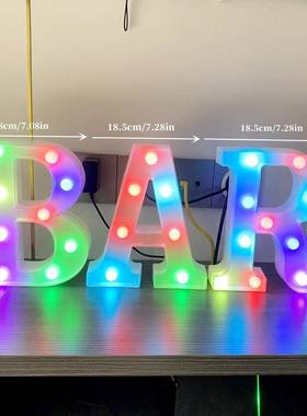 sokkaLED字母灯单词BAR酒吧发光七彩遥控电池供电酒吧家居LED装饰