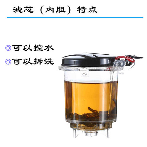 飘逸杯耐热玻璃茶壶一键过滤器PC内胆配件直压可拆洗双层锁盖密封