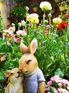花园杂货 庭院树脂小兔子摆件创意园艺户外动物花架桌面装饰摆件