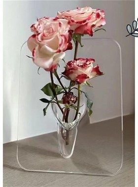 花瓶相框创意轻奢高级感花束办公室宿舍亚克力桌面艺术透明摆件