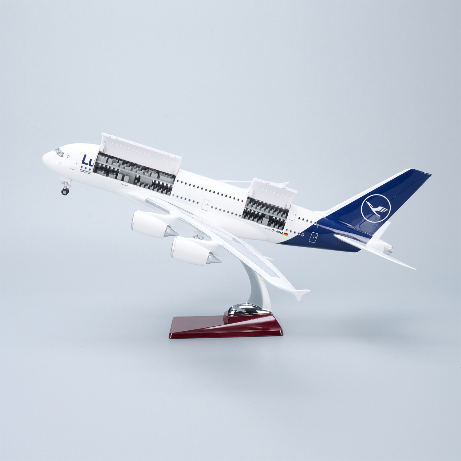 带灯可开舱盖汉莎航空空客A380仿真客机飞机模型拼装摆件收藏礼物