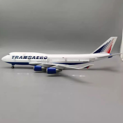 洲际航空Scale 1:150 47cm B747 TRANSAERO飞机模型带灯带轮子