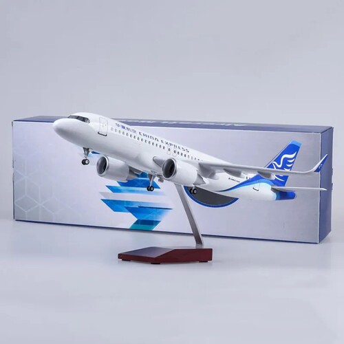 47CM中国华夏航空空客A320飞机模型树脂带灯带起落架家居装饰玩具