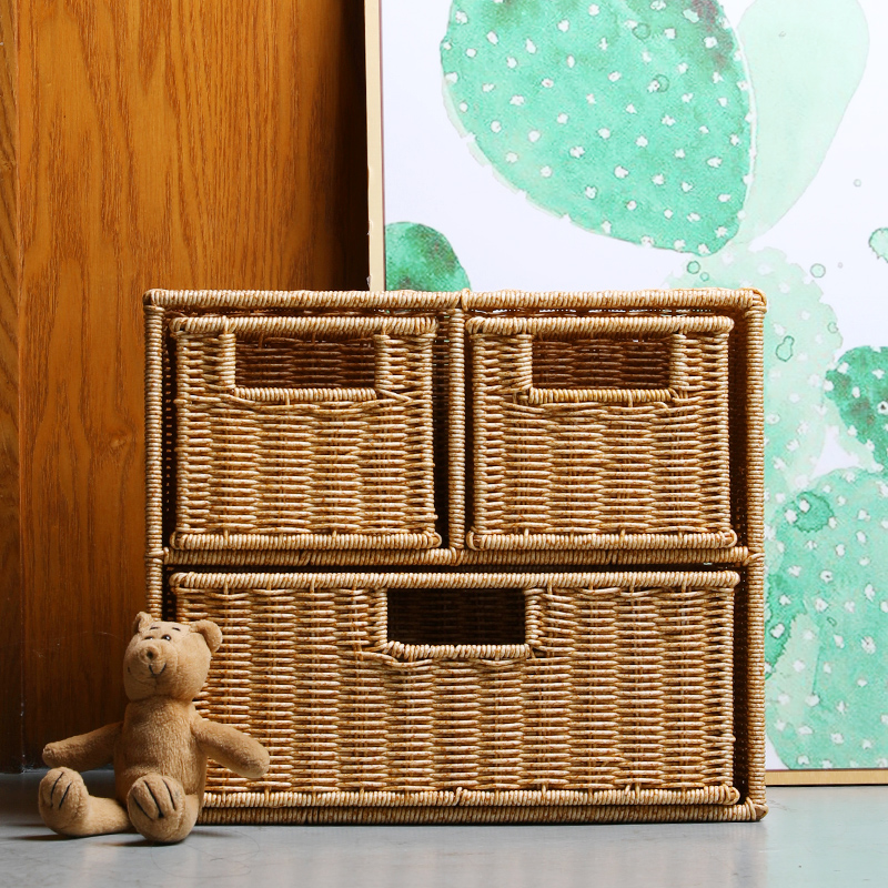 塑料藤编床头柜简约二层桌面床边储物收纳柜客厅浴室阳台置物架子