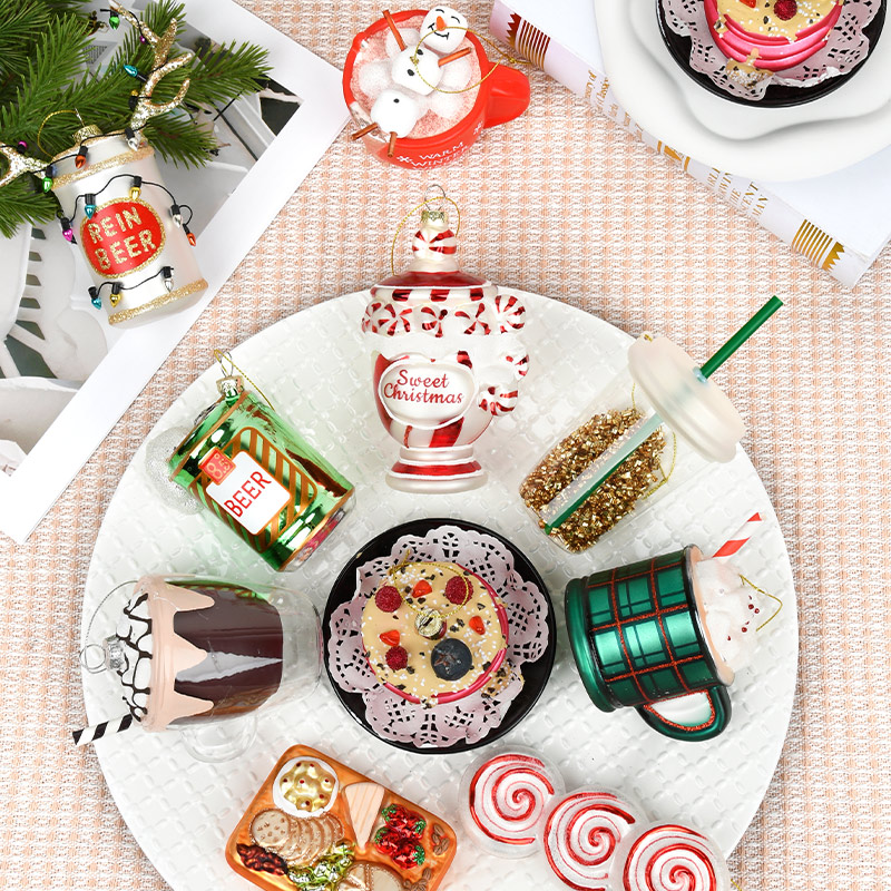 耶诞装饰品创意玻璃彩绘蛋糕饮料食物造型吊饰挂件耶诞树礼物挂饰