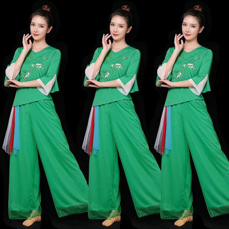 新款广场舞秧歌服套装女表演扇子舞夏季民族古典跳舞中老年演出服