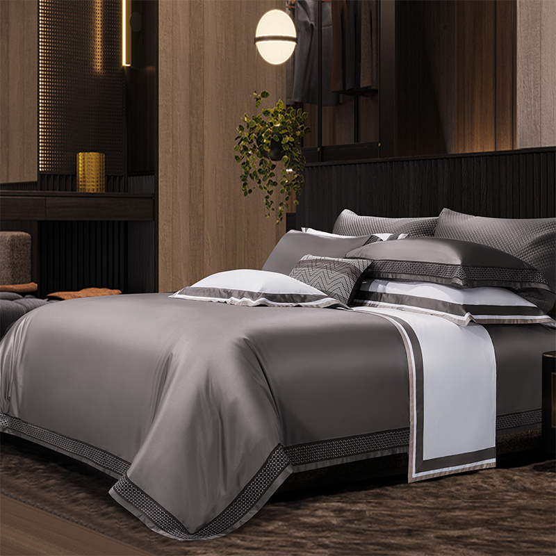 150支四件套全棉纯棉埃及长绒棉高端亲肤纯色五星级酒店床上用品