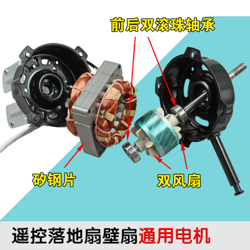 包邮遥控型电风扇电机双滚珠轴承落地扇壁扇60W摇头马达8.3轴通用