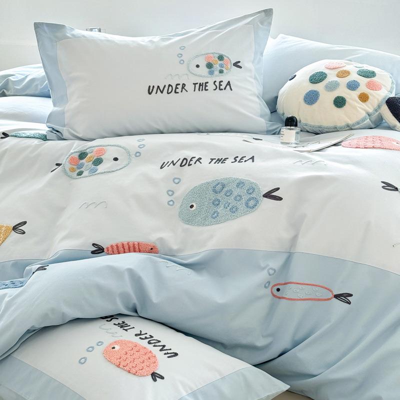 小清新100支纯棉磨毛四件套全棉可爱被套加厚公主风秋冬床上用品