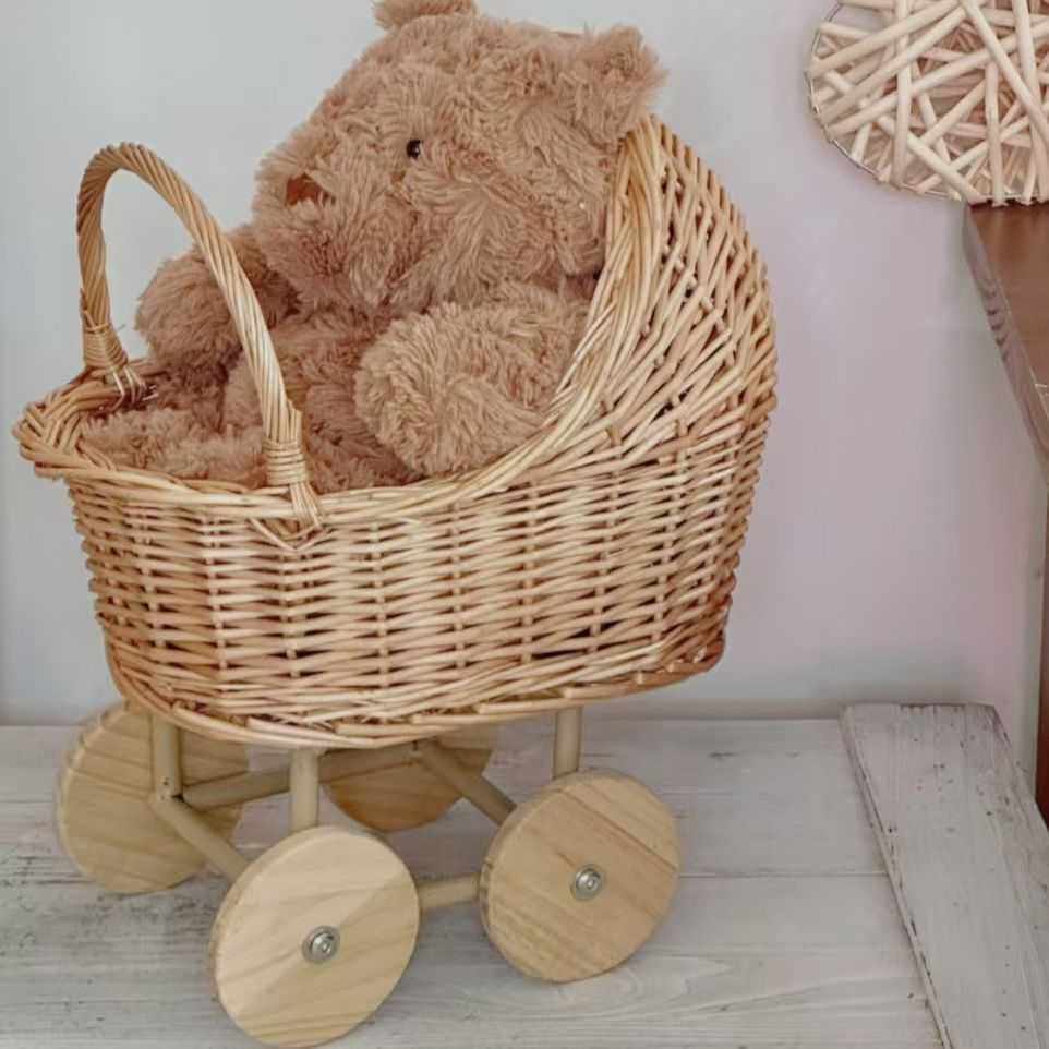 藤编小推车婴儿提篮造型宠物小推车礼盒鲜花篮孕妇装饰品鸡蛋花篮