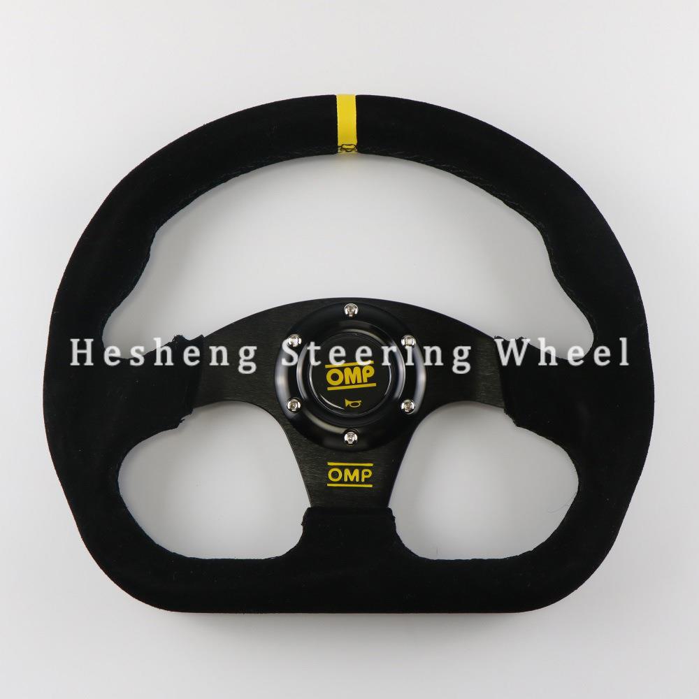 跨镜热销 汽车改装方向盘D型翻毛皮13寸320MM赛车竞技通用方向盘