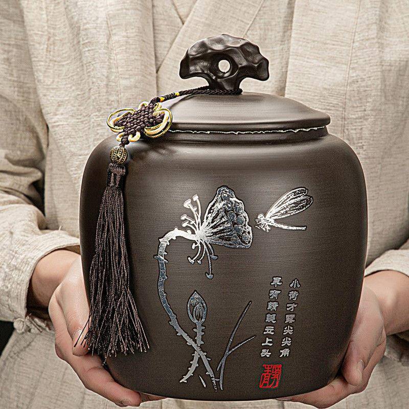 紫砂茶叶罐1.5斤2斤大号密封防潮存白茶普洱茶缸茶罐茶叶包装家用