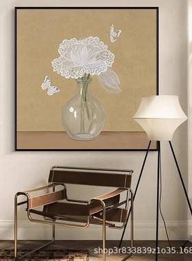 法式中古风客厅边柜装饰画高级感小众艺术花卉挂画餐厅玄关黄色系