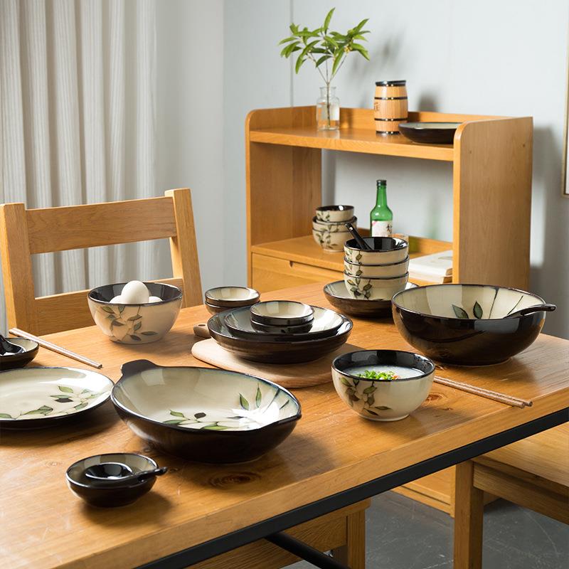 日式碗碟套装 家用简约2人10个碗盘子组合复古窑变釉下彩陶瓷餐具