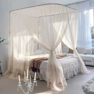 2024新款 蚊帐加厚伸缩不锈钢支架三开门落地公主风纱帘 U型易安装