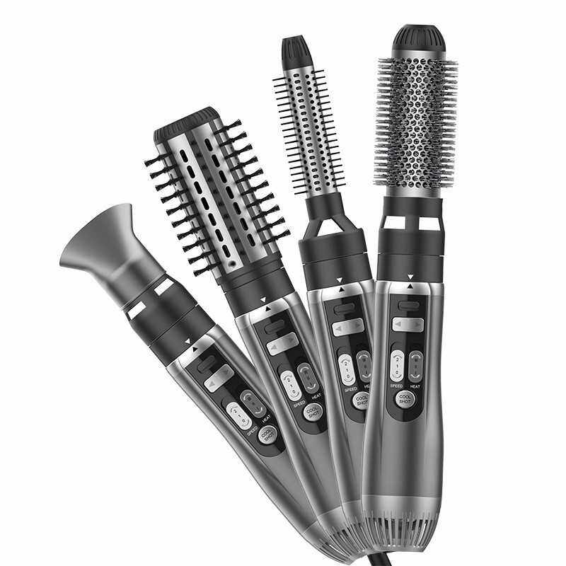 五合一跨境自动卷发多功能热风梳干湿两用吹风梳美发造型卷发梳