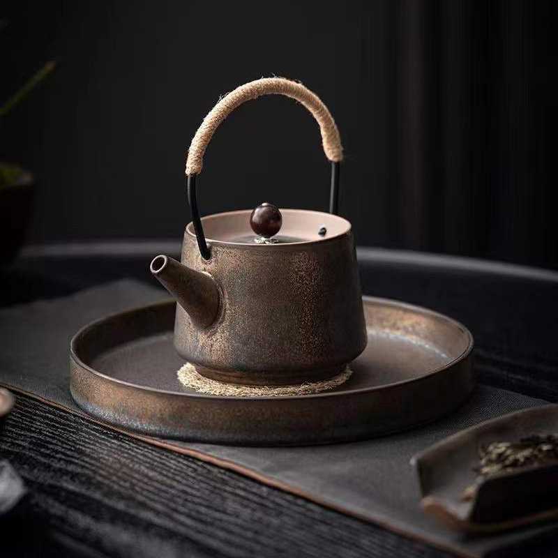 围炉煮茶粗陶铁锈提梁壶陶瓷温茶炉保温耐热暖茶器蜡烛加热煮茶器图片