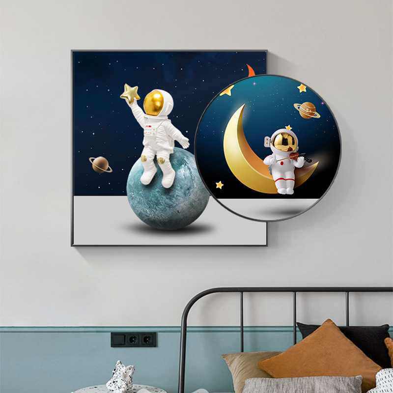 男孩女孩儿童房装饰画现代简约温馨卧室床头挂画北欧小清新叠加画