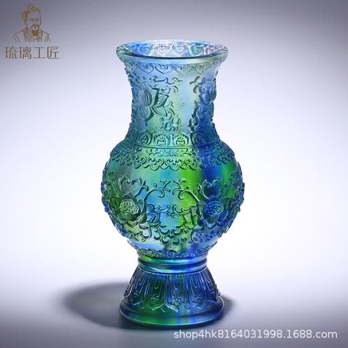 琉璃莲花花瓶摆件客厅插花轻奢高档玄关书房床头电视柜博古架装饰