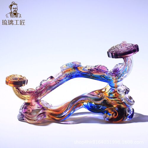 淄博琉璃工艺品高档水晶龙凤吉祥如意摆件招财客厅玄关柜家居装饰