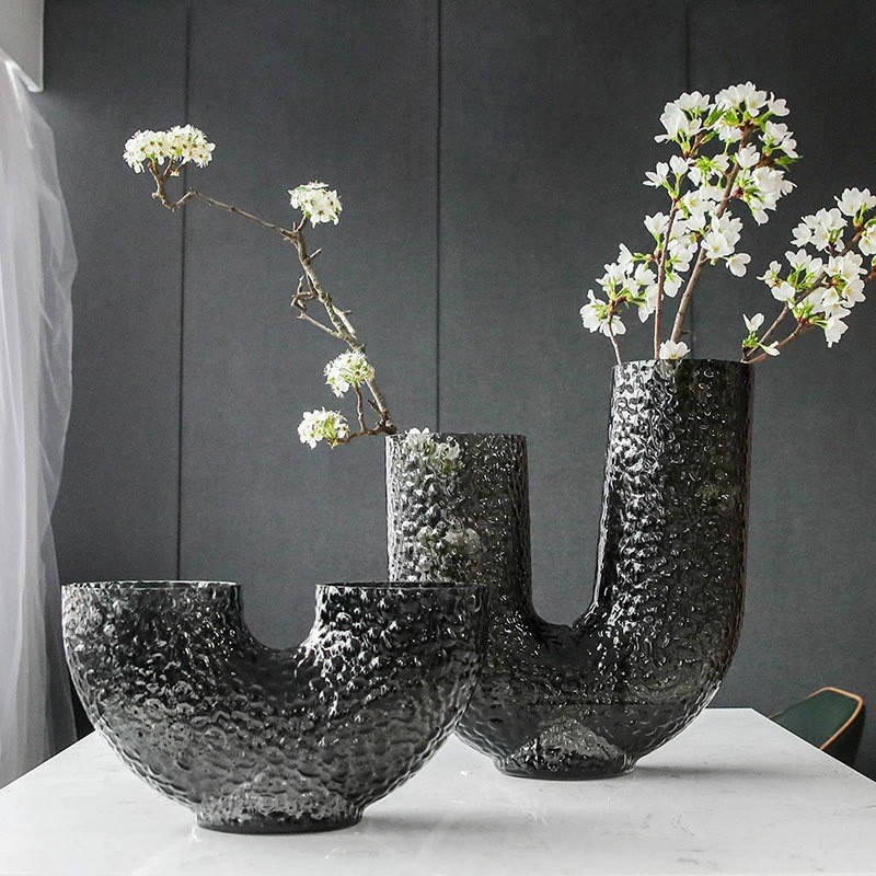 现代简约U形玻璃花瓶家居样板居餐厅插花花器轻奢摆件鲜花