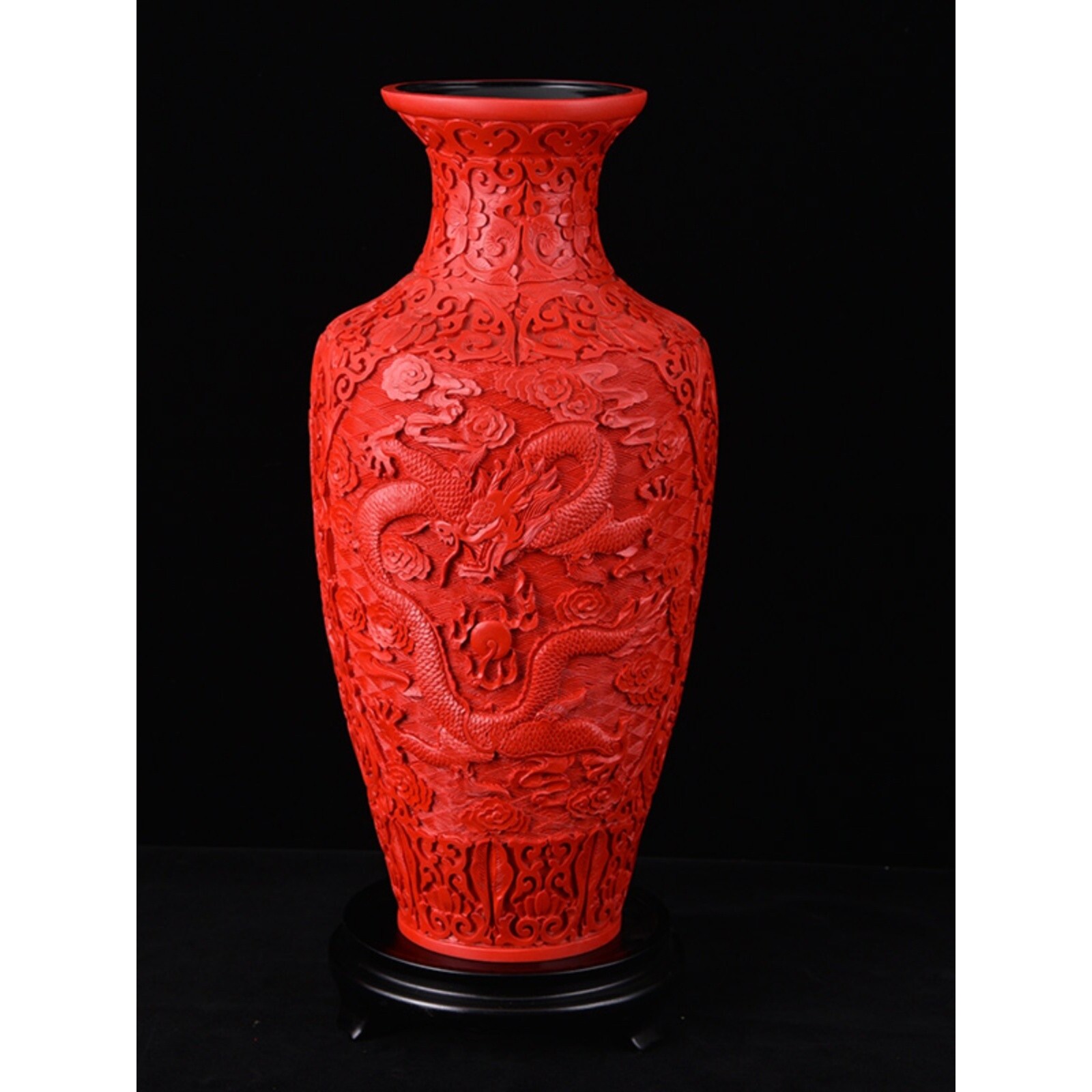 15寸花瓶扬州特色漆器厂工艺传统中式家居装饰摆件剔红雕漆礼品物