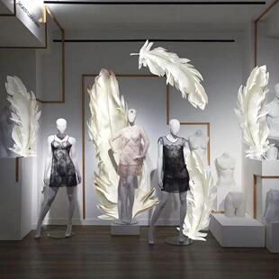 网红橱窗装置设计道具场景布置花艺羽毛展厅装饰 服装舞台摆饰