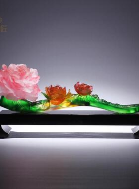 琉璃富贵吉祥如意牡丹花摆件家居好物公司办公室装饰开业乔迁礼物