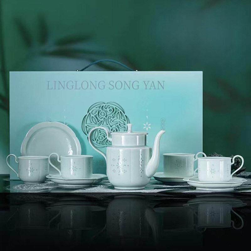玉柏玲珑陶瓷器咖啡杯碟套装家用档精致杯子下午茶轻奢伴手礼盒