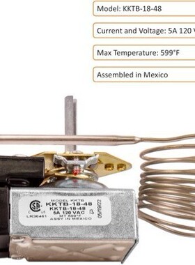 替代Robertshaw KKTB-18-48 炉灶烤箱恒温器5A 120VAC温度599°F